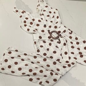 White and Brown Polka Dot Jumpsuit
